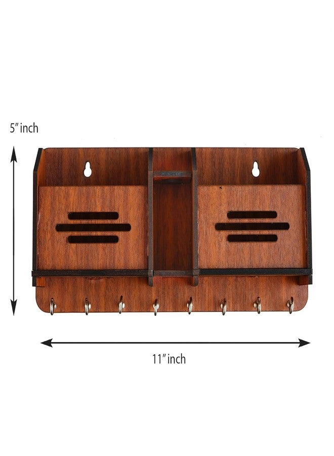 EXPRO Wooden Wall Mounted Key Holder with Mobile Charging Stand and Pen Holder | Wall Key Holder With 8 Key Hooks | Multipurpose Keychain Holders for Home & Ofiice, 30 x 20 cm - Image 4